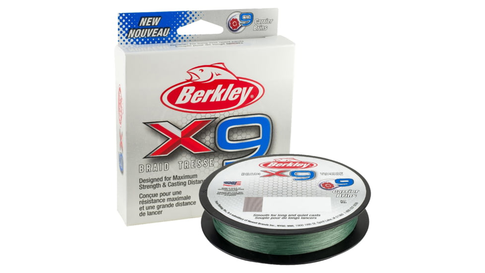 Berkley X9 Braid 9-carriers create stress free line 165yd 40/12lb test 0.013 Diam in Low-Vis Green, X9BFS40-22, Low-Vis Green, 0.010 in/0.25 mm, 1486816