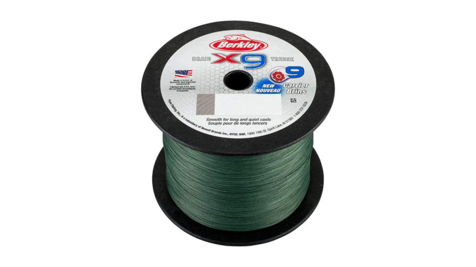 Berkley x9 Braid Superline, 0.35mm class/0.014in class, 65lb test/80 lbC/36.3kg, 2188yd/2000m, 17lb, Low-Vis Green, X9BBK65-22, Low-Vis Green, 0.014 in/0.35 mm, 1486842