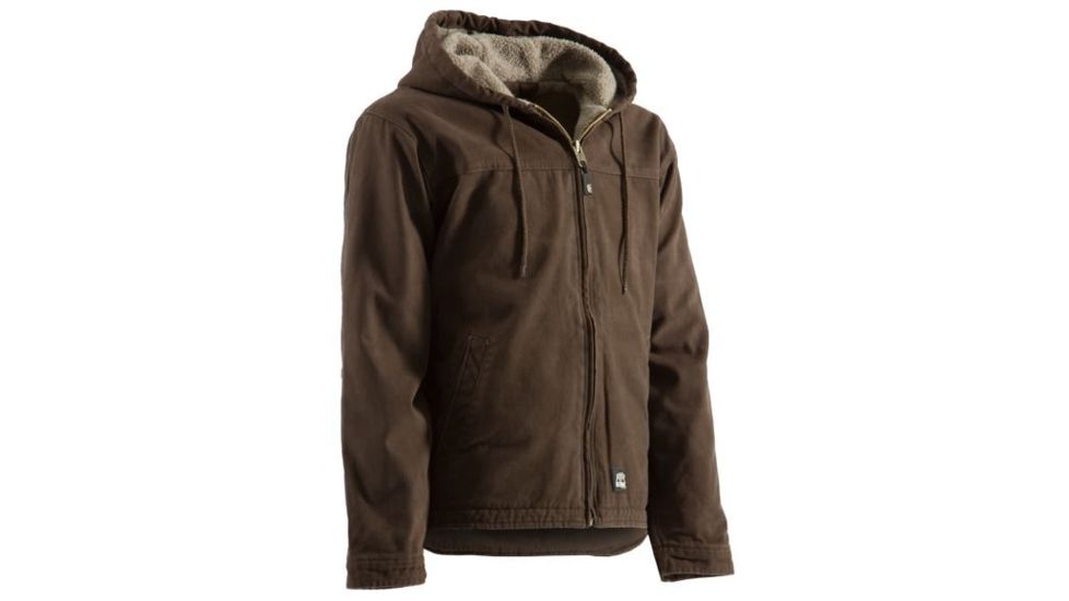 Berne Washed Hooded Work Coat - Mens, Bark, Large, Regular, 92021189130