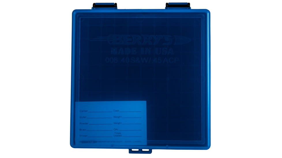 Berrys 67789 008 Ammo Box 40 S&amp;W,45 ACP 100rd Blue Lid W/Black Bottom