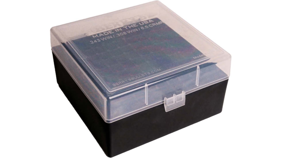 Berrys Ammo Box Clear/Black Polypropylene 100rd, 25338