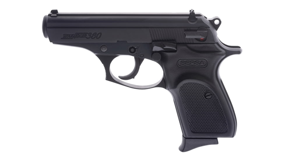 Bersa Thunder 380 Pistol, .380 ACP, 3.5 in barrel, aluminum alloy frame, black polymer grip, blowback operated semi-auto, fixed blade front, floating notch rear, 7 round magazine, Thunder 380-1-FRRMPG