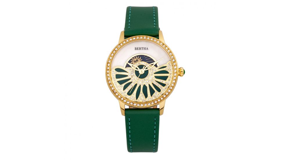 Bertha Adaline Mother-Of-Pearl Leather-Band Watch, Green, One Size, BTHBR8204