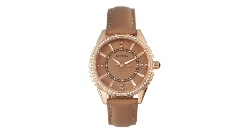 Bertha Clara Leather-Band Watch, Khaki, BTHBR8105