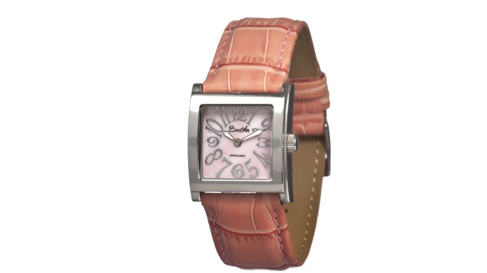 Bertha Bettie Ladies Watch, Black Leather Band, Silver Bezel, Light Pink Analog Dial, Silver Hand BTHBR101