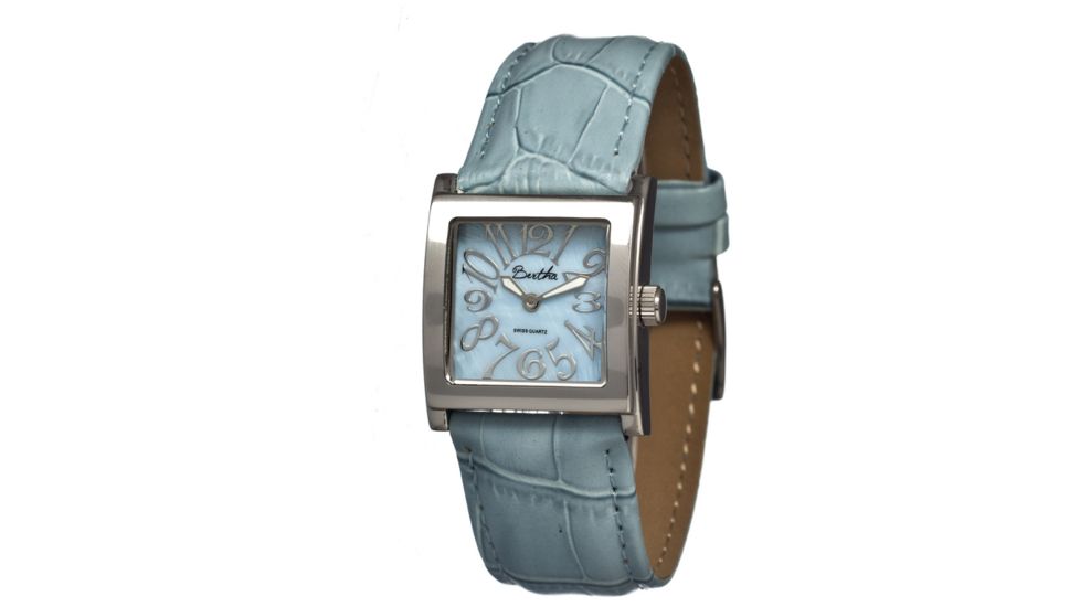 Bertha Bettie Ladies Watch, Powder Blue Leather Band, Silver Bezel, Powder Blue Analog Dial, Silver Hand BTHBR103