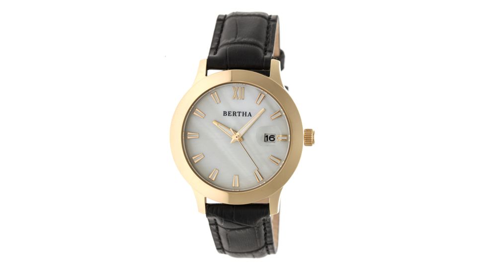 Bertha Eden Mother-Of-Pearl Leather-Band Watch w/Date, Gold/Black, Standard BTHBR6504