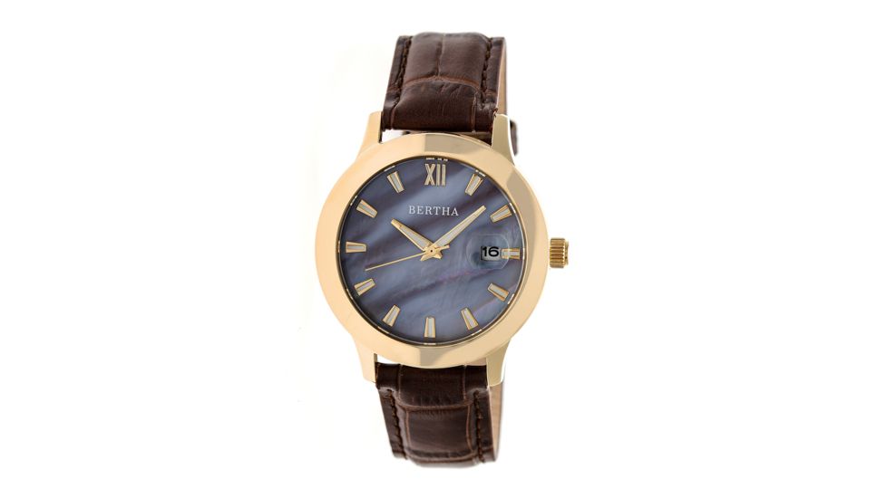 Bertha Eden Mother-Of-Pearl Leather-Band Watch w/Date, Gold/Dark Brown, Standard BTHBR6505