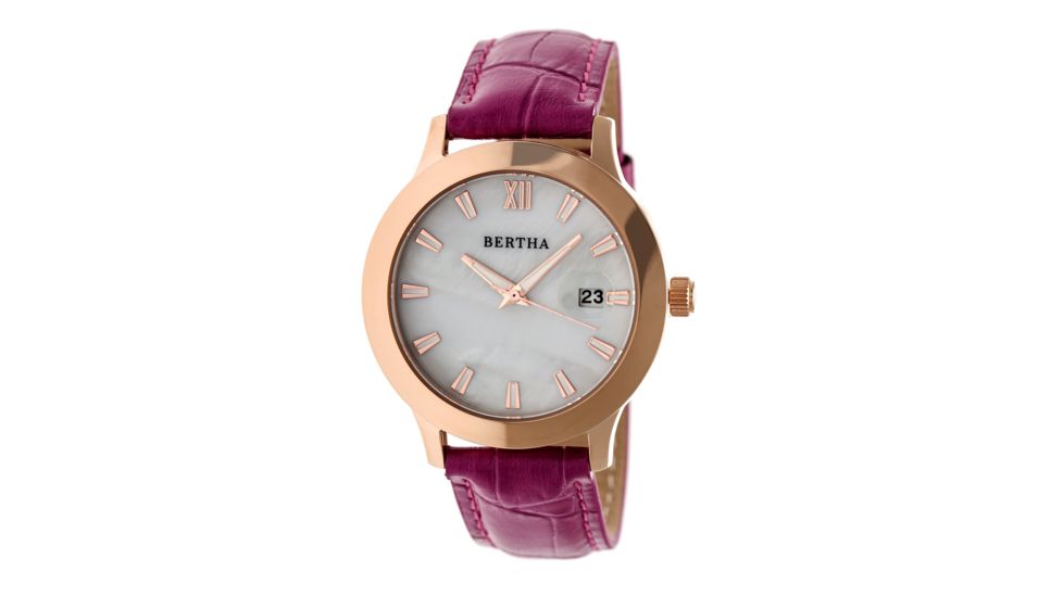 Bertha Eden Mother-Of-Pearl Leather-Band Watch w/Date, Rose Gold/Hot Pink, Standard BTHBR6507