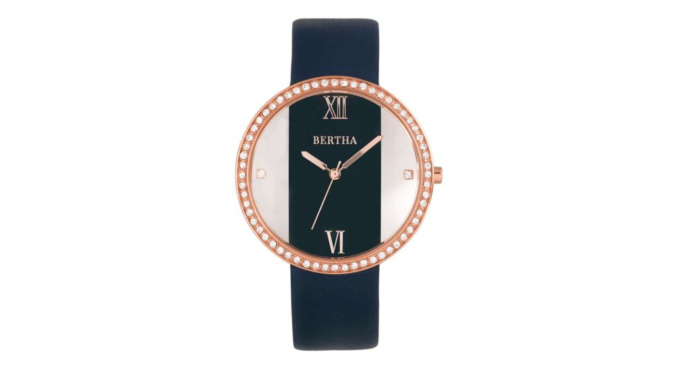 Bertha Ingrid Leather-Band Watch, Navy, One Size, BTHBR9106