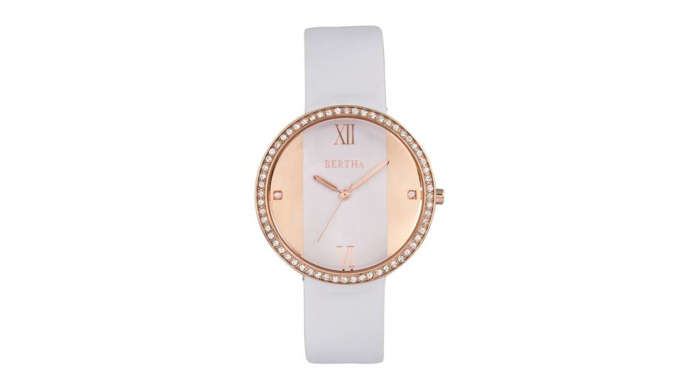 Bertha Ingrid Leather-Band Watch, White, One Size, BTHBR9105