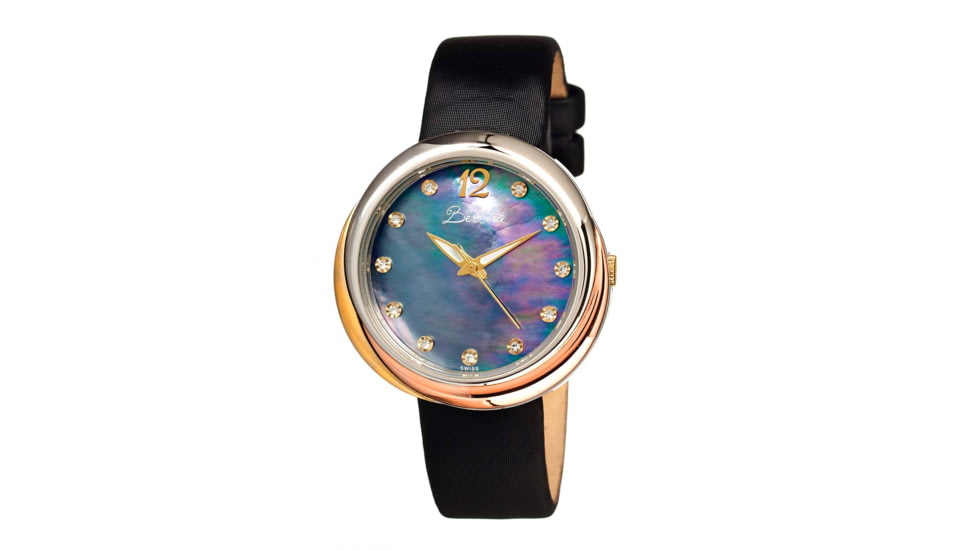 Bertha Jean Ladies Watch, Black Band, Silver Bezel, Black Dial, Gold Hand BTHBR3504
