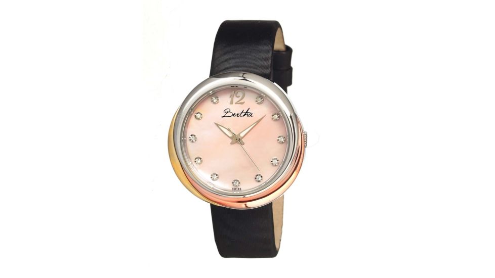 Bertha Jean Ladies Watch, Black Band, Silver Bezel, Rose Dial, Silver Hand BTHBR3503
