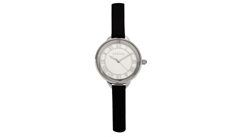 Bertha Madison Leather-Band Watch, Silver/Black, Standard BTHBR6704