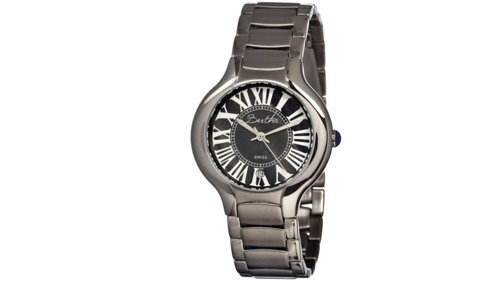 Bertha Maude Ladies Watch, Silver Metal Band, Silver Bezel, Black + digital Dial, Silver Hand BTHBR2602