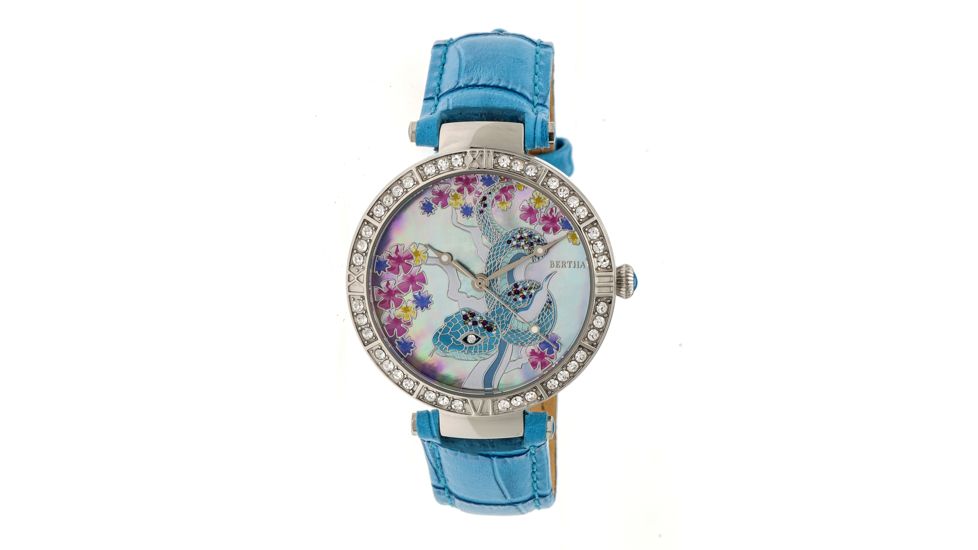Bertha Mia Mother-Of-Pearl Leather-Band Watch, Multicolor/Blue BTHBR7401