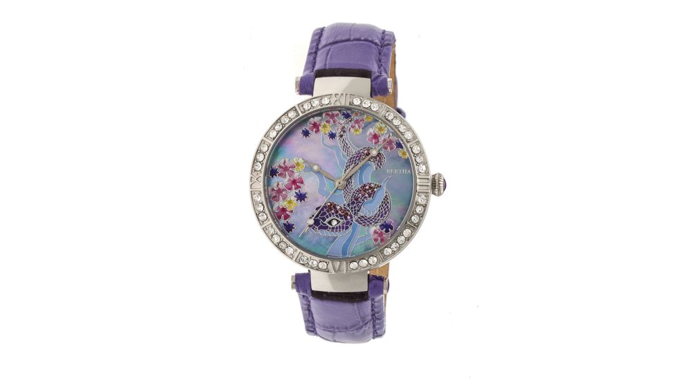 Bertha Mia Mother-Of-Pearl Leather-Band Watch, Multicolor/Purple BTHBR7402