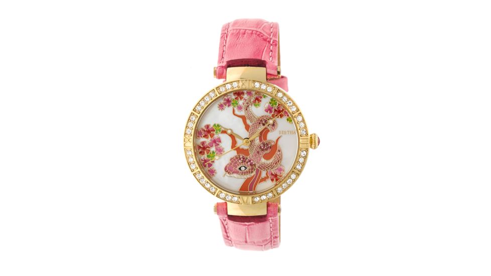 Bertha Mia Mother-Of-Pearl Leather-Band Watch, Multicolor/Pink BTHBR7404