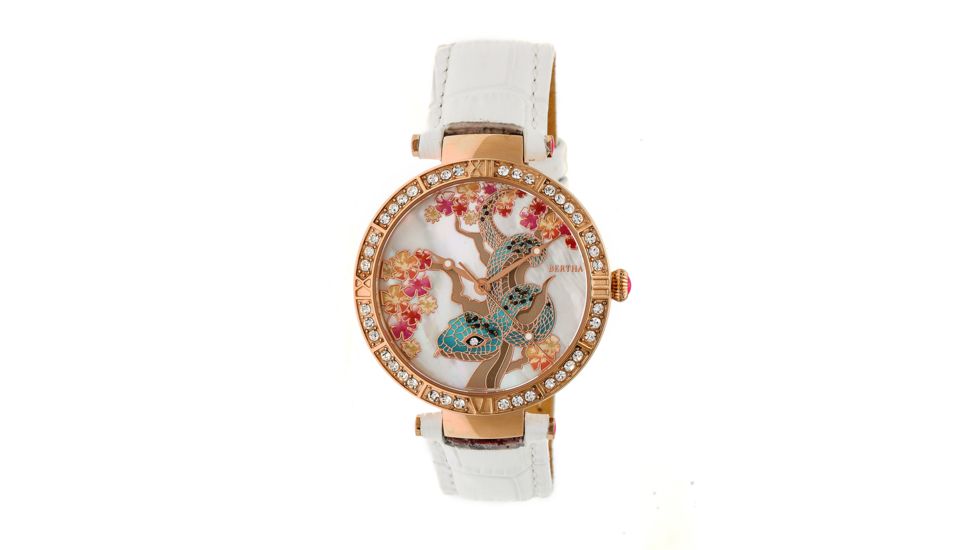 Bertha Mia Mother-Of-Pearl Leather-Band Watch, Multicolor/White BTHBR7405