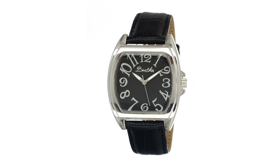Bertha Opal Ladies Watch, Black Leather Band, Silver Bezel, Black Analog Dial, Multicolor Hand BTHBR302