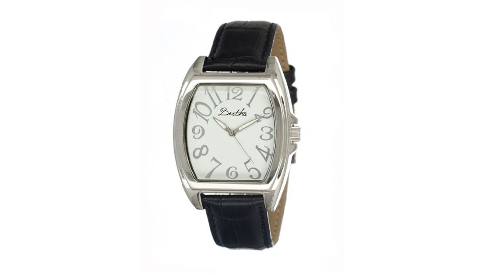 Bertha Opal Ladies Watch, Black Leather Band, Silver Bezel, White Analog Dial, Multicolor Hand BTHBR303