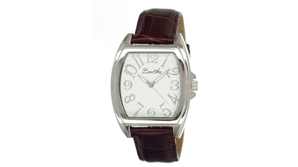 Bertha Opal Ladies Watch, Dark Brown Leather Band, Silver Bezel, White Analog Dial, Multicolor Hand BTHBR301