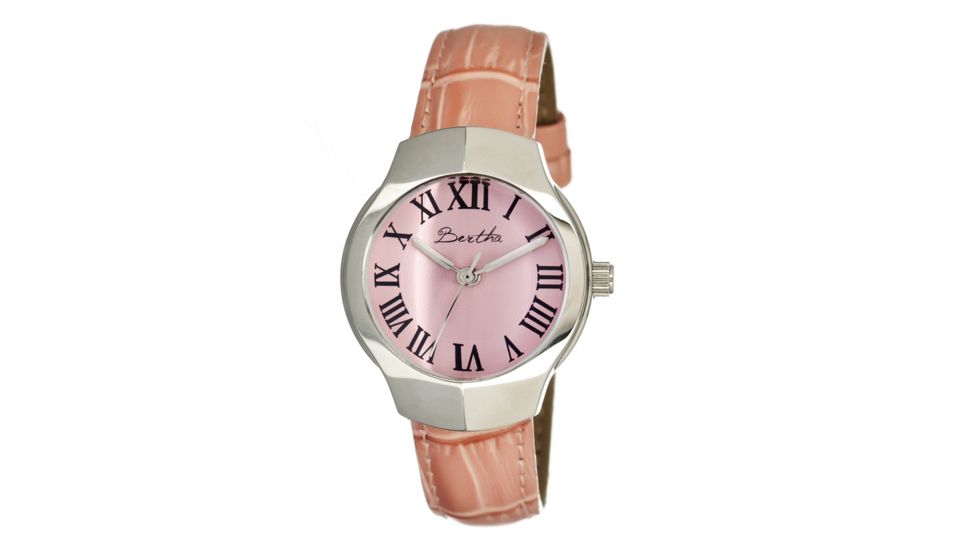 Bertha Pauline Ladies Watch, Light Pink Leather Band, Silver Bezel, Light Pink Analog Dial, Silver Hand BTHBR401