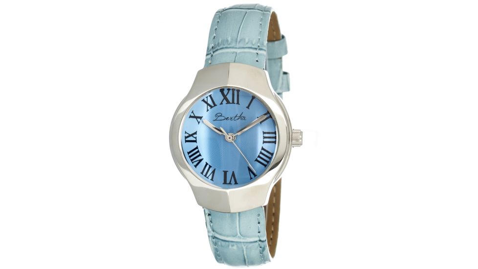 Bertha Pauline Ladies Watch, Powder Blue Leather Band, Silver Bezel, Powder Blue Analog Dial, Silver Hand BTHBR404