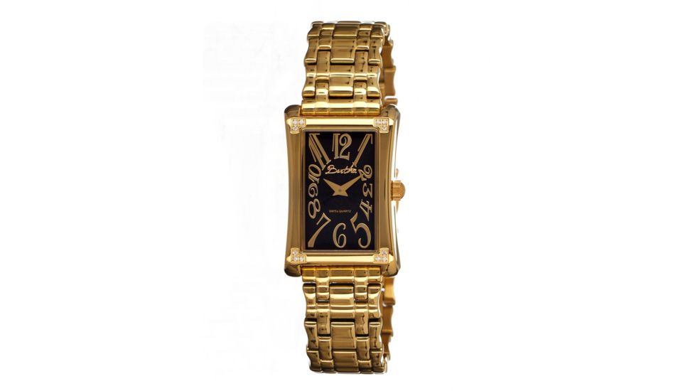 Bertha Vera Ladies Watch, Gold Metal Band, Gold Bezel, Black Analog Dial, Gold Hand, 12 Stones BTHBR603