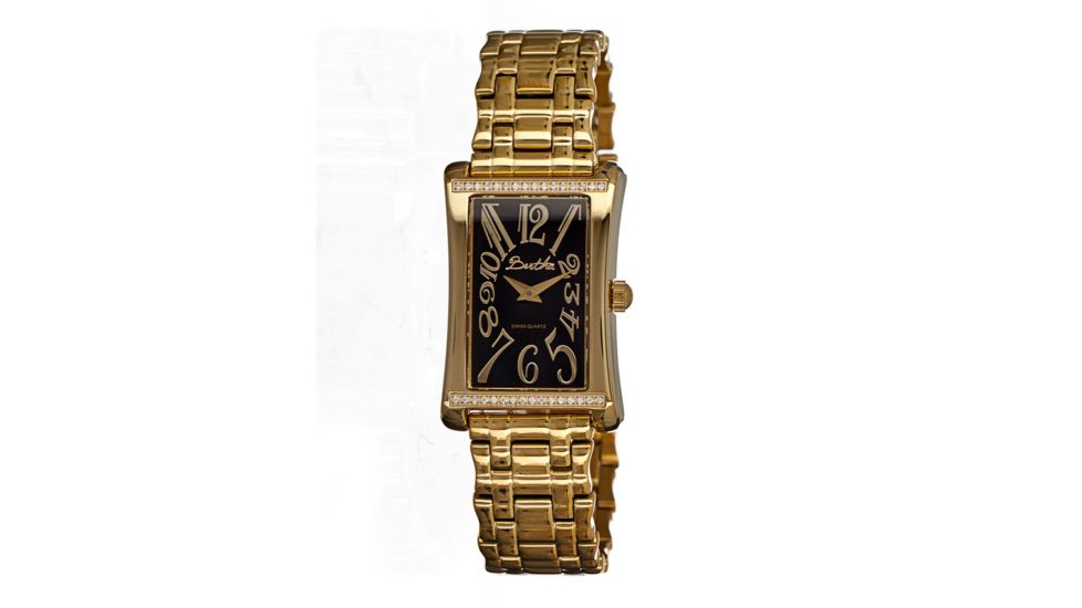 Bertha Vera Ladies Watch, Gold Metal Band, Gold Bezel, Black Analog Dial, Gold Hand, 32 Stones BTHBR607