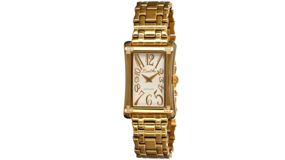 Bertha Vera Ladies Watch, Gold Metal Band, Gold Bezel, White Analog Dial, Gold Hand, 12 Stones BTHBR604