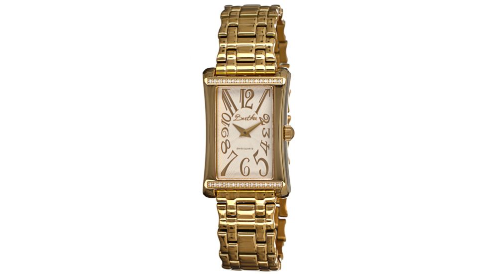 Bertha Vera Ladies Watch, Gold Metal Band, Gold Bezel, White Analog Dial, Gold Hand, 32 Stones BTHBR608