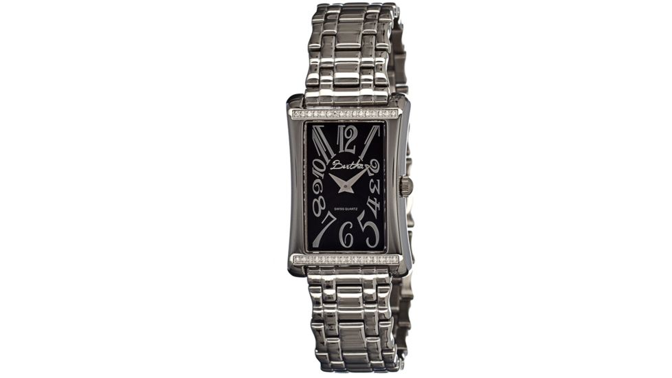 Bertha Vera Ladies Watch, Silver Metal Band, Silver Bezel, Black Analog Dial, Silver Hand, 12 Stones BTHBR601