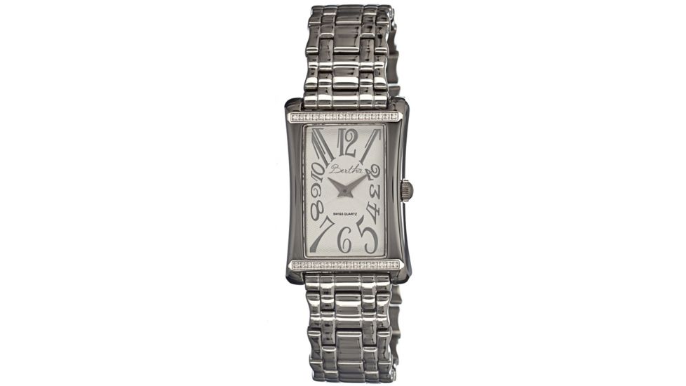 Bertha Vera Ladies Watch, Silver Metal Band, Silver Bezel, White Analog Dial, Silver Hand, 12 Stones BTHBR602