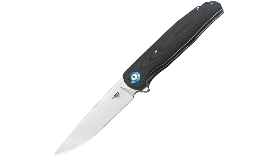 Bestech Knives Ascot Linerlock CF G10 Folding Knife, 4in Satin D2 Tool Steel Blade, Pocket Clip, Ceramic Ball Bearings, Black G10 And Carbon Fiber Handle, Black Nylon Zippered Storage Case, BG19A