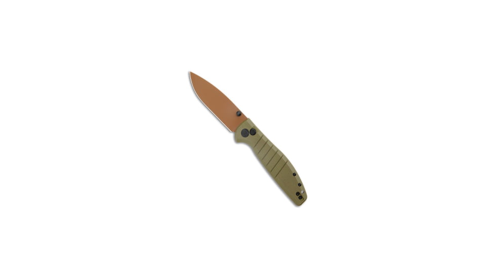 Bestech Knives Bestechman Goodboy Button Lock Knife Desert Warrior 3.5&quot; Copper, OD Green, D2, adult, BHQ-190085