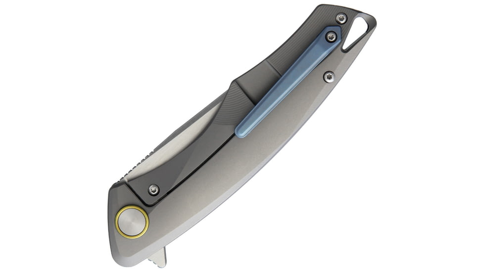 Bestech Knives DOLPHIN Framelock Gray Folding Knife, 3.75in Stonewash Cpm S35Vn SS Drop Point, Gray Titanium Handle, Pocket Clip, Black Nylon Zippered Storage Case, Gray, BT1707C