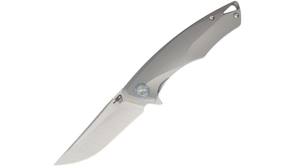 Bestech Knives DOLPHIN Framelock Gray Folding Knife, 3.75in Stonewash Cpm S35Vn SS Drop Point, Gray Titanium Handle, Pocket Clip, Black Nylon Zippered Storage Case, Gray, BT1707C
