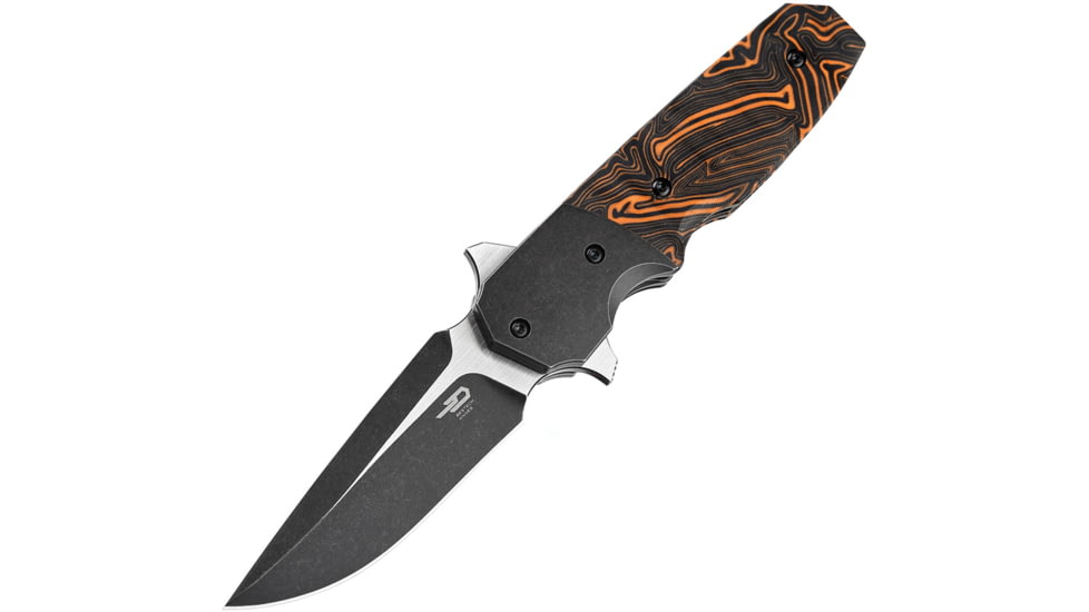 Bestech Knives Freefall Linerlock Folding Knife, Black and orange, Black and orange sculpted G10 handle, BT2007B