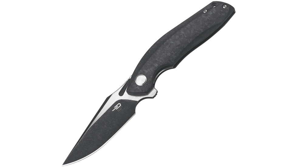 Bestech Knives Ghost Framelock CF Folding Knife, S35Vn Blade With Black Stonewash + Flat Satin, Carbon Fiber Handle, 4.53 Inches Closed Length, Ceramic Ball Bearing, BT1905D