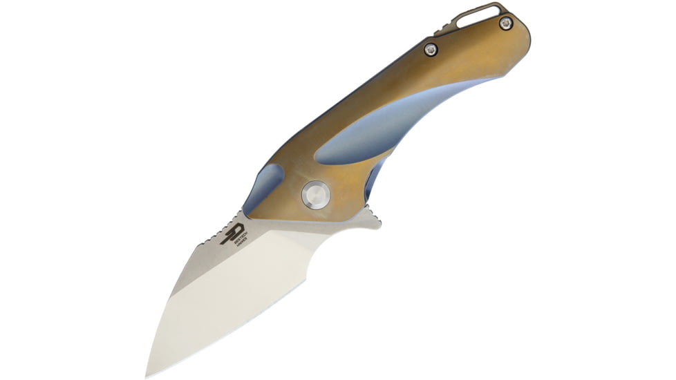 Bestech Knives GOBLIN Tiium Framelock Blue Folding Knife, 2.25in Satin Cpm S35Vn SS Blade, Blue/Gold Anodized Titanium Handle, Pocket Clip, Black Nylon Zippered Storage Case, Blue and gold, BT1711B