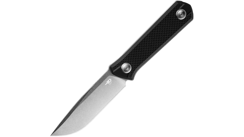Bestech Knives Hedron Fixed Blade Black Knife, 3.75 stonewash finish D2 tool steel blade, Black G10 handle, BFK02A