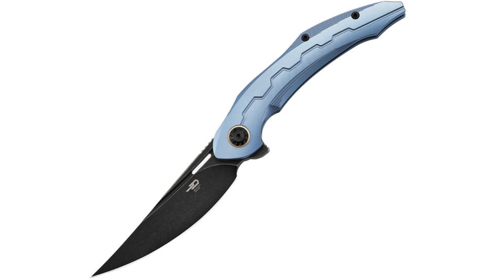 Bestech Knives Marukka Framelock Blue Folding Knife, 3.63 black stonewash finish Bohler M390 stainless, Blue titanium handle, BT2002B