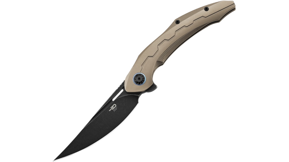 Bestech Knives Marukka Framelock Bronze Folding Knife, 3.63 black stonewash finish Bohler M390 stainless, Bronze titanium handle, BT2002C