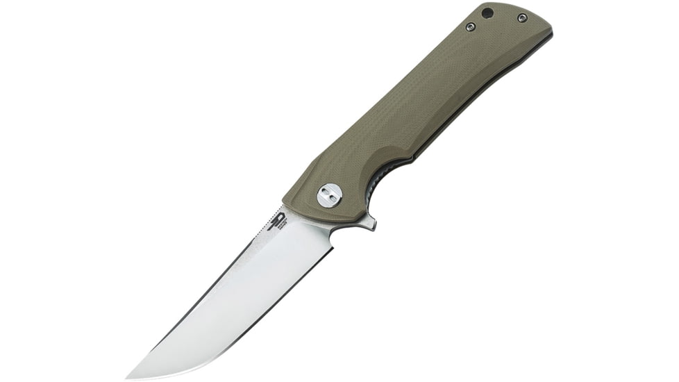 Bestech Knives Paladin Linerlock Beige Folding Knife, 3.75in D2 Tool Steel Drop Point, Beige G10 Handle, Pocket Clip, Satin And Stonewash Blade, Beige, BG13B-1