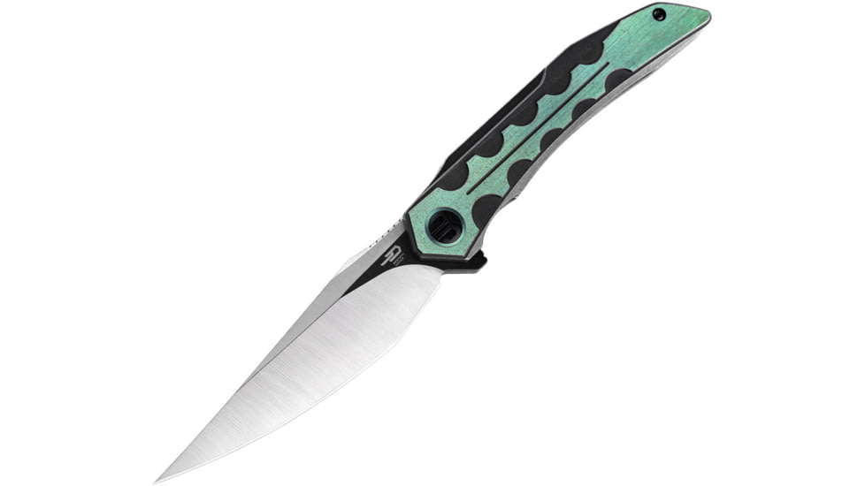 Bestech Knives Samari Framelock Green Folding Knife, 3.88 Bohler M390 stainless blade, Black and green titanium handle, BT2009C