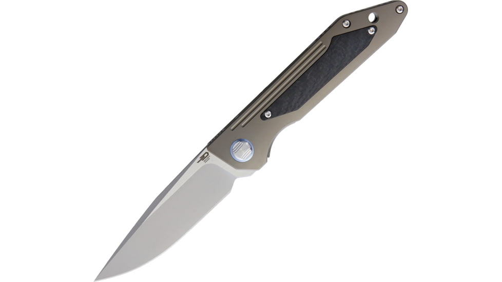 Bestech Knives Shinkanzen Framelock Bronze Folding Knife, 3.5in Cpm S35Vn SS Blade, Bronze Titanium Handle, Bead Blast And Satin Blade, Black Nylon Zippered Storage Case, Bronze, BT1803D