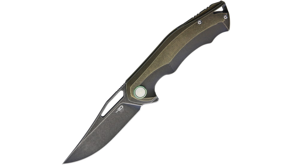 Bestech Knives Tercel Framelock Bronze Folding Knife, 3.75in Black Stonewash Cpm S35Vn SS Clip Point Blade, Black/Bronze Titanium Handle, Serialized Limited Edition Of 30, Black and bronze, BT1708D
