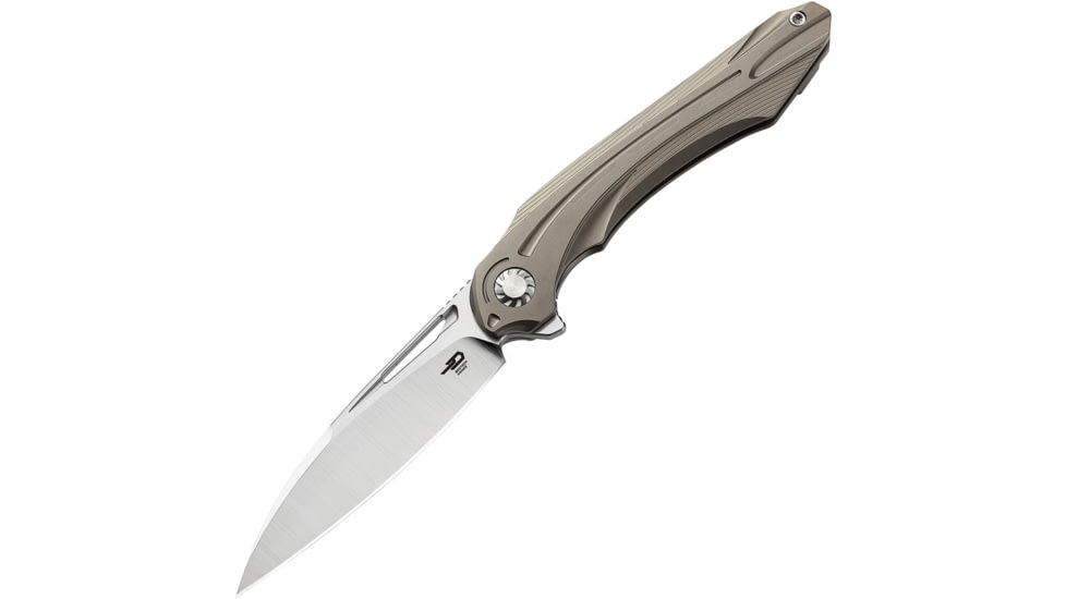 Bestech Knives WIBRA Framelock Bronze Folding Knife, 3.5 stonewash and satin finish Bohler M390 stainl, Bronze anodized titanium handle, BT2001D