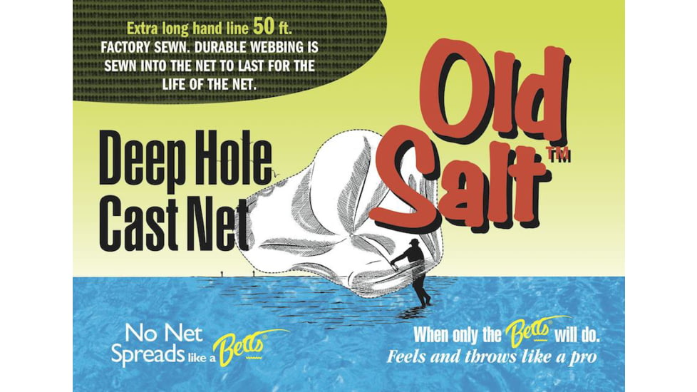 Betts Old Salt Deep Hole Mono Cast Net 6' 3/8" Mesh, Sewn-in Webbing, 1Lb Lead per Ft, 6PM-DH